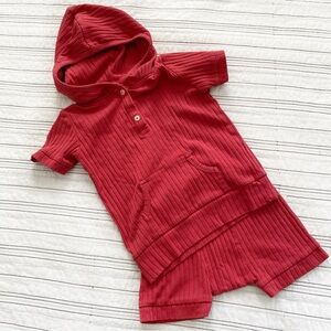 Kate Quinn Organics Hoodie Henley Shirt & Short Set Wide Rib Brick Red size 4T